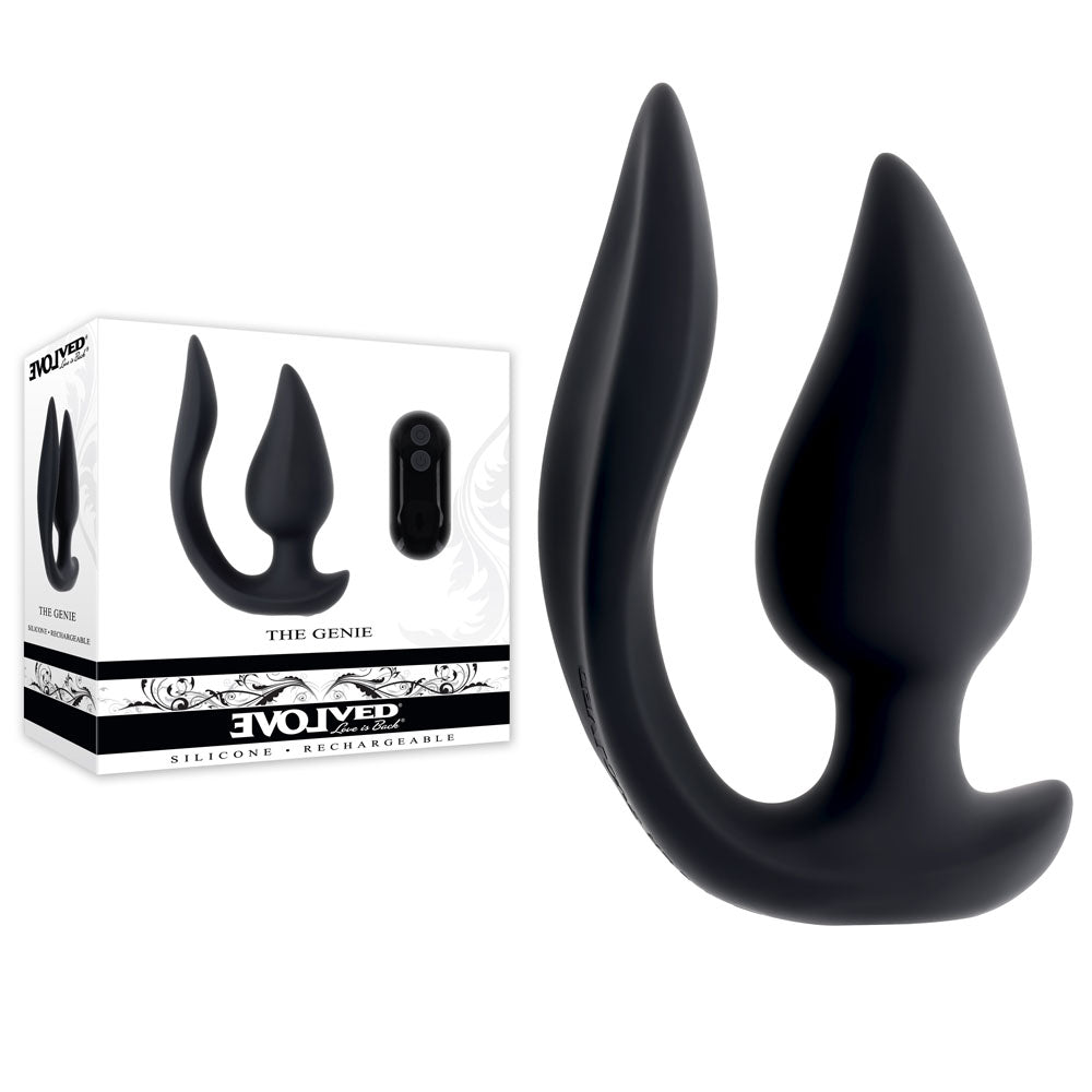 Evolved THE GENIE - Black 11.2 cm USB Rechargeable Vibrating Plug with Wireless Remote-EN-RS-6770-2