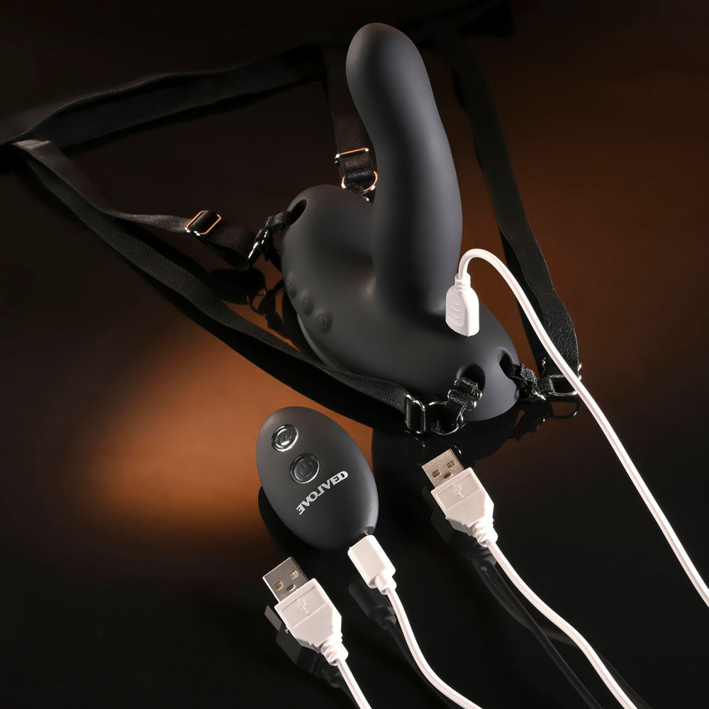 Evolved COME CLOSER - Black USB Rechargeable Vibrating Strap-On with Remote-EN-RS-7180-2