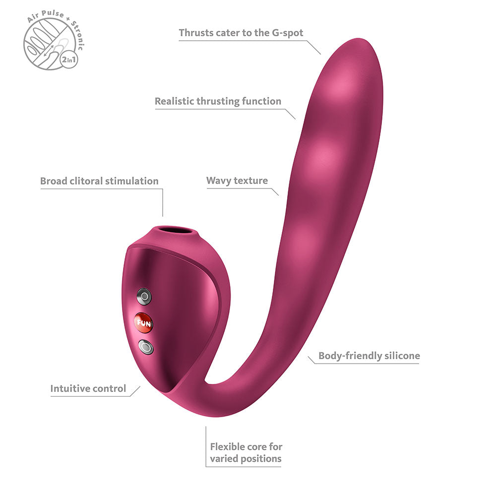 Fun Factory STRONIC PULSE ALLEGRO - Wine Red USB-C Rechargeable Thrusting Vibrator with Air Pulse Stimulator - FF001043WR01