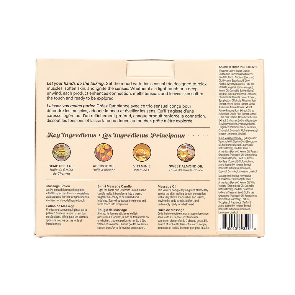 Hemp Seed Tranquility Trio - Kashmir Musk - Kashmir Musk Scented Massage & Caress Kit - 3 Piece Kit - HSMIB2513