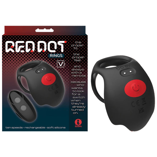 Red Dot Rings - V3 - Black USB Rechargeable Vibrating Cock & Ball Ring with Remote-IC5078