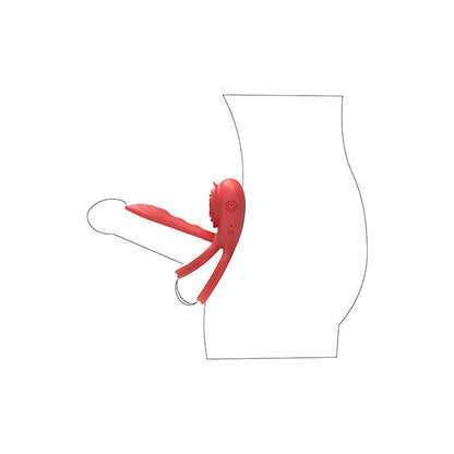 Adam & Eve VIBRATING ROSE GIRTH ENHANCER - Red USB Rechargeable Vibrating Cock & Ball Rings - J660 6000