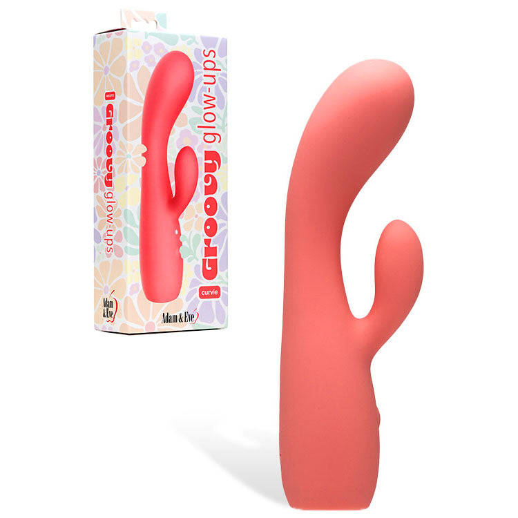 Adam & Eve GROOVY GLOW-UPS Curvie - Red 17.8 cm USB Rechargeable Rabbit Vibrator - L182 0900