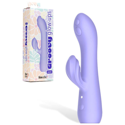 Adam & Eve GROOVY GLOW-UPS Wavie - Purple 16.5 cm USB Rechargeable Rabbit Vibrator - L183 2900