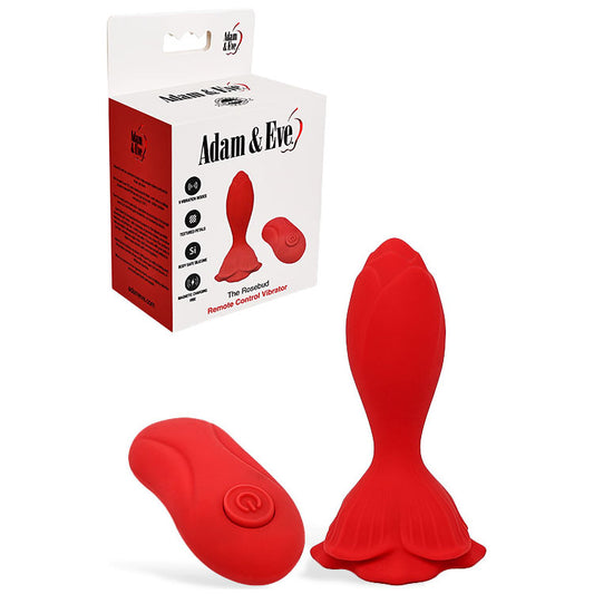 Adam & Eve THE ROSEBUD - Red 10.2 cm USB Rechargeable Vibrating Butt Plug with Remote - L430 6000