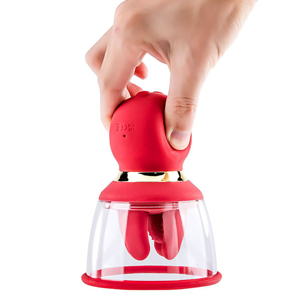 Adam & Eve SQUEEZE-N-PLEASE Pump - Red - Red USB Rechargeable Vaginal Pump with Massaging Tongue and Fingers - L685 6000
