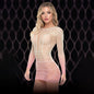 LAPDANCE Pink Dusk Long Sleeve Mini Dress - Cream/Pink - One Size-LC131