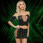 LAPDANCE Diamond Crop Top & Skirt Set - OS - Black with Glow in Dark Pattern - One Size - LC141