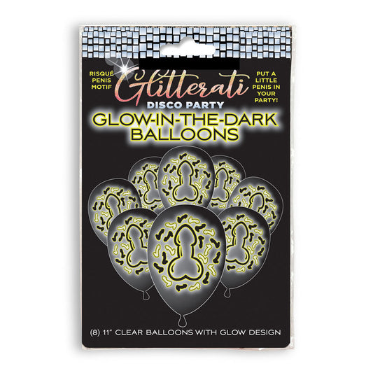 Glitterati Disco Party Glow In The Dark Balloons - Novelty Hens Party Balloons - 8 Pack-LGCP.1147