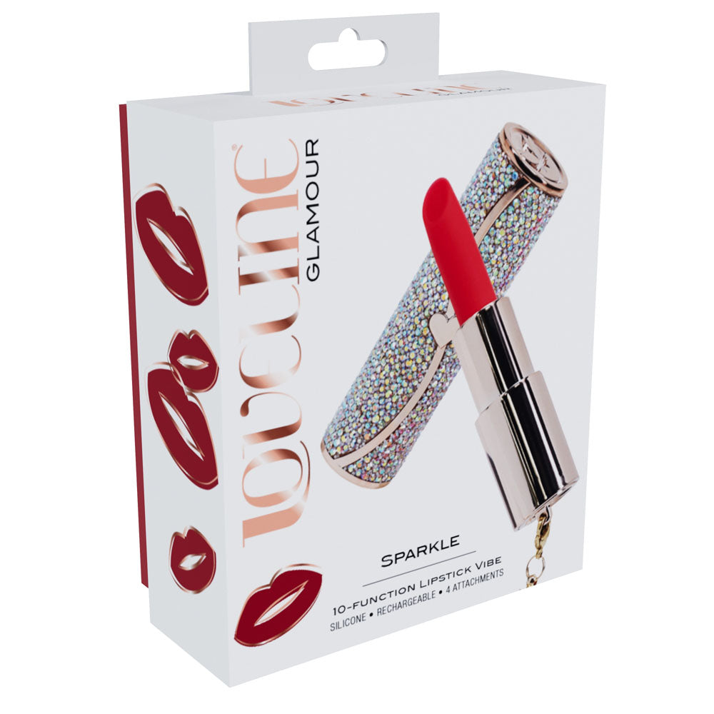 LOVELINE Sparkle - Red 8.3 cm USB Rechargeable Lipstick Vibrator - LOVU099IRI