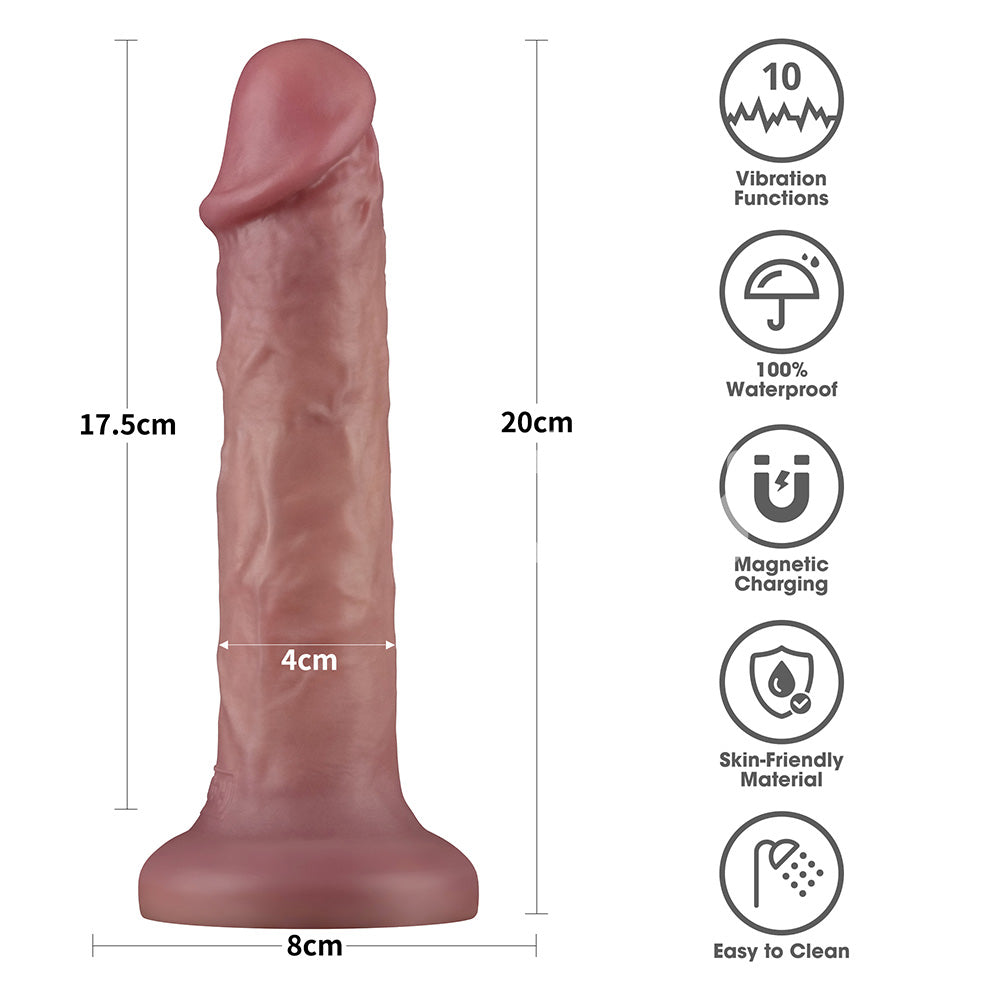 Dual Density Power Cock - 8 Inch Flesh - Flesh 20 cm USB Rechargeable Vibrating Dong-LV110202