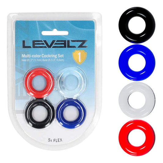 LEVELZ Multicolour Cock Ring Set - 4 Pack - Coloured Cock Rings - 4 Pack-LVL01-0001MUL
