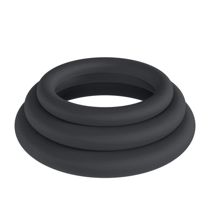 LEVELZ Classic Silicone Cock Ring Set - XS/S/M - Black Cock Rings - Set of 3 Sizes - LVL01-0006BLK