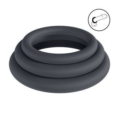 LEVELZ Classic Silicone Cock Ring Set - L/XL/XXL - Black Cock Rings - Set of 3 Sizes-LVL01-0007BLK