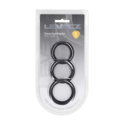 LEVELZ Classic Silicone Cock Ring Set - L/XL/XXL - Black Cock Rings - Set of 3 Sizes-LVL01-0007BLK
