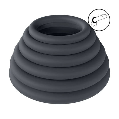 LEVELZ Classic Silicone Cock Ring Set of 6 - Black Cock Rings - Set of 6 Sizes-LVL01-0008BLK