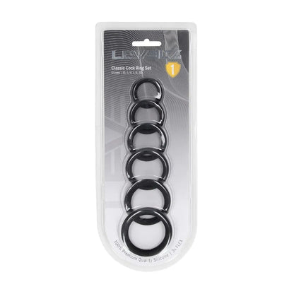 LEVELZ Classic Silicone Cock Ring Set of 6 - Black Cock Rings - Set of 6 Sizes-LVL01-0008BLK