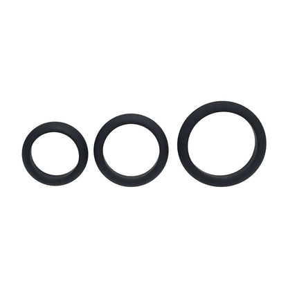 LEVELZ Wide O Silicone Cock Ring Set of 3 - S/M/L - Black Cock Rings - Set of 3 Sizes-LVL01-0014BLK