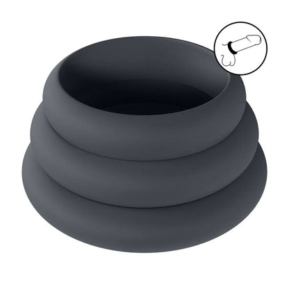 LEVELZ Wide O Silicone Cock Ring Set of 3 - S/M/L - Black Cock Rings - Set of 3 Sizes-LVL01-0014BLK