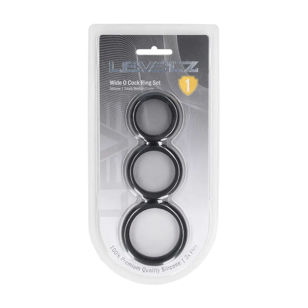 LEVELZ Wide O Silicone Cock Ring Set of 3 - S/M/L - Black Cock Rings - Set of 3 Sizes-LVL01-0014BLK