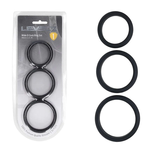 LEVELZ Wide O Silicone Cock Ring Set of 3 - L/XL/2X - Black Cock Rings - Set of 3 Sizes-LVL01-0015BLK