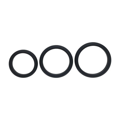 LEVELZ Wide O Silicone Cock Ring Set of 3 - L/XL/2X - Black Cock Rings - Set of 3 Sizes-LVL01-0015BLK