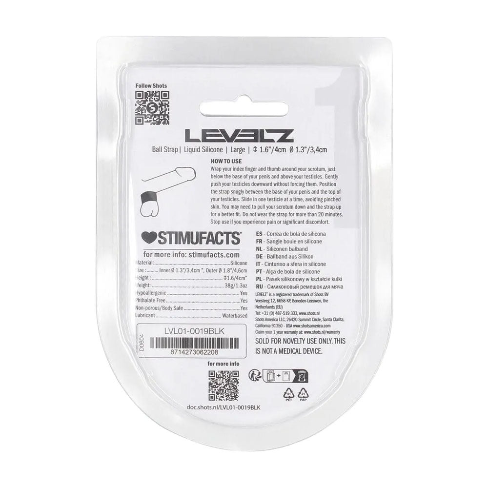 LEVELZ Liquid Silicone Ball Strap - L - Black - Black Ball Strap-LVL01-0019BLK