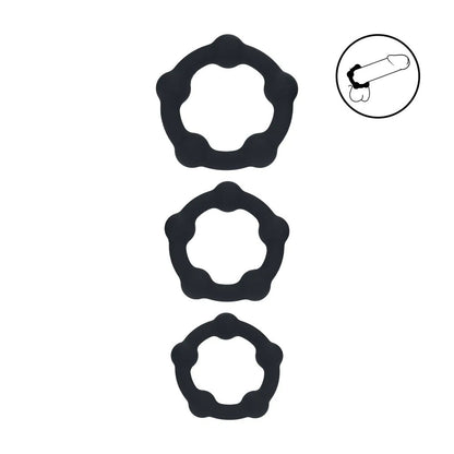 LEVELZ Beaded Silicone Cock Ring Set of 3 - Black - Black Cock Rings - Set of 3 Sizes-LVL01-0024BLK