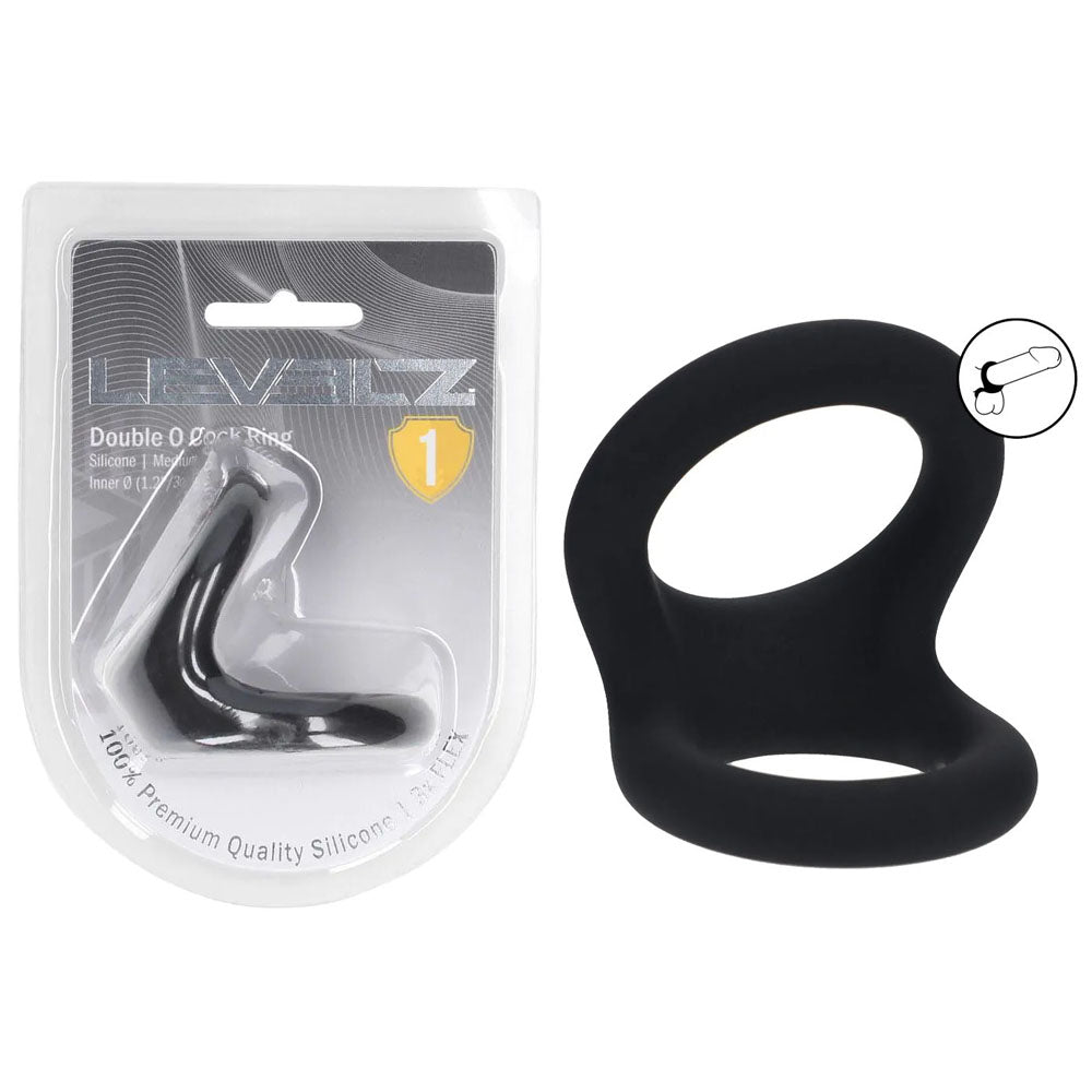 LEVELZ Double O Silicone Cock Ring - M - Black - Black Cock & Balls Rings-LVL01-0026BLK
