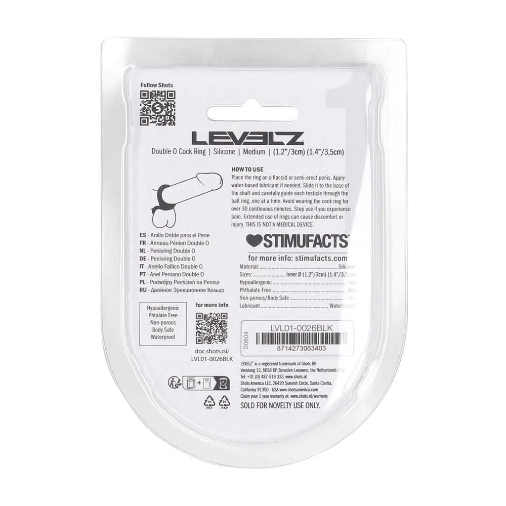 LEVELZ Double O Silicone Cock Ring - M - Black - Black Cock & Balls Rings-LVL01-0026BLK