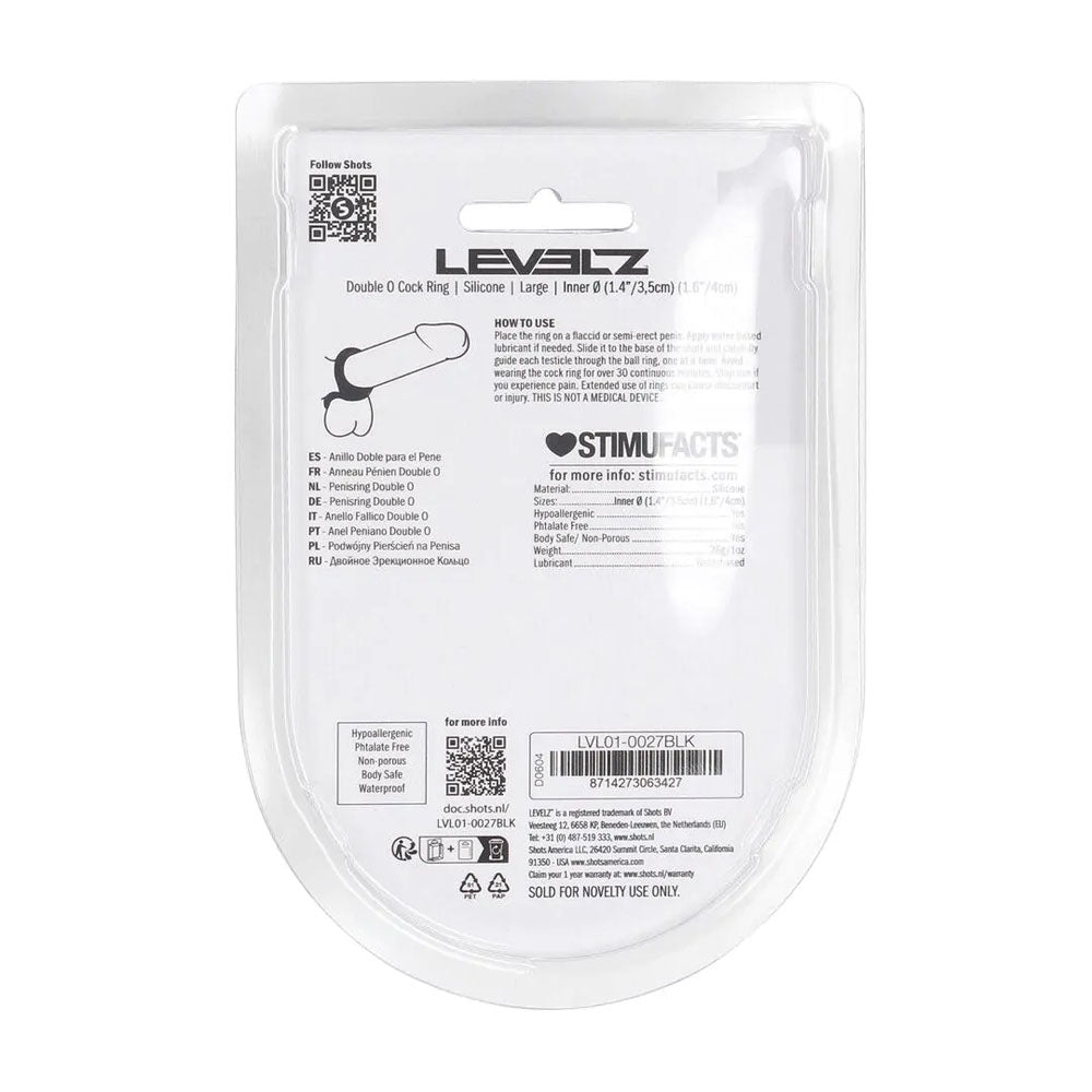 LEVELZ Double O Silicone Cock Ring - L - Black - Black Cock & Balls Rings-LVL01-0027BLK
