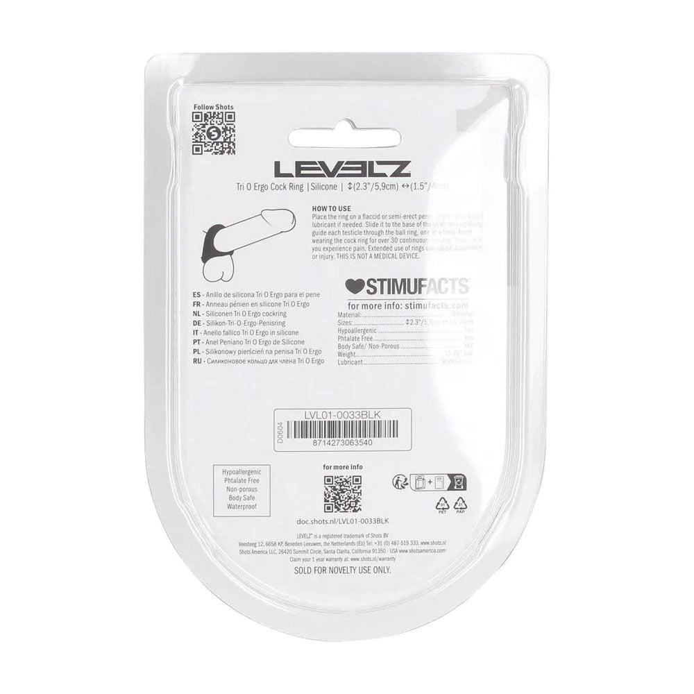 LEVELZ Tri O Ergo Silicone Cock Ring - Black - Black Cock & Balls Rings-LVL01-0033BLK