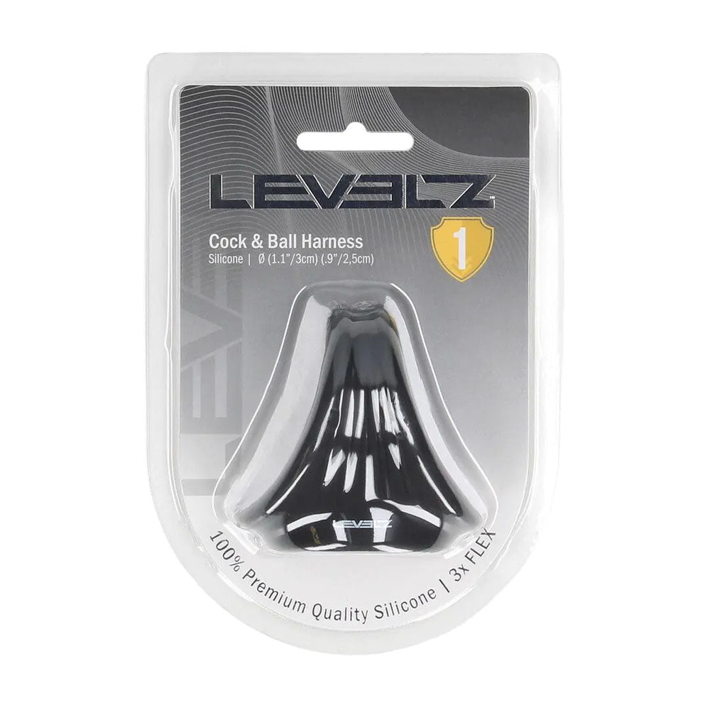 LEVELZ Silicone Cock & Ball Harness - Black - Black Cock & Ball Ring-LVL01-0038BLK