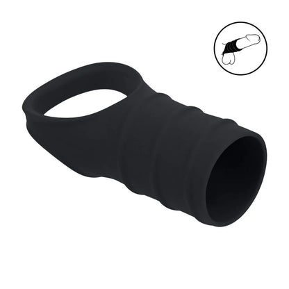 LEVELZ Silicone Cock Ring & Ribbed Sleeve - Black Cock Ring with Sleeve-LVL01-0045BLK