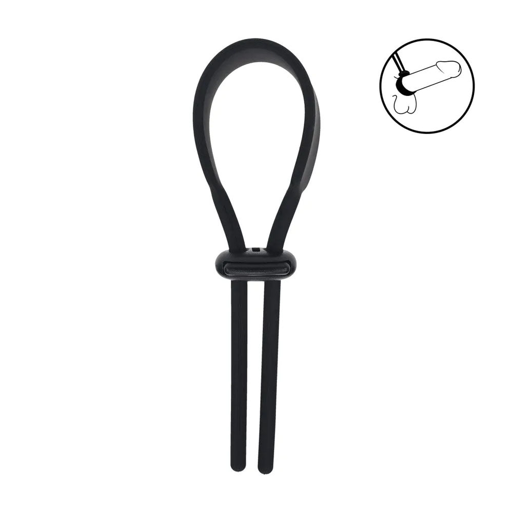 LEVELZ Wide Adjustable Silicone Lasso Cock Ring - Black Adjustable Cock Ring-LVL01-0053BLK