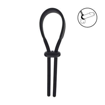 LEVELZ Wide Adjustable Silicone Lasso Cock Ring - Black Adjustable Cock Ring-LVL01-0053BLK