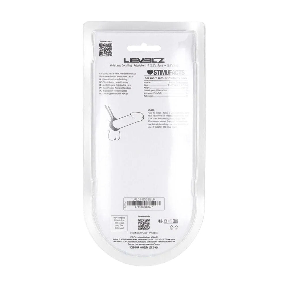 LEVELZ Wide Adjustable Silicone Lasso Cock Ring - Black Adjustable Cock Ring-LVL01-0053BLK