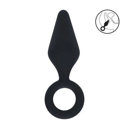LEVELZ Silicone Anal Plug with Loop - Small - Black - Black Small Butt Plug-LVL02-0006BLK