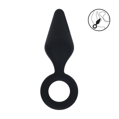 LEVELZ Silicone Anal Plug with Loop - Medium - Black - Black Medium Butt Plug-LVL02-0007BLK