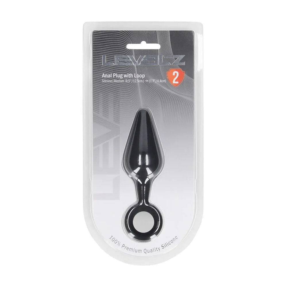 LEVELZ Silicone Anal Plug with Loop - Medium - Black - Black Medium Butt Plug-LVL02-0007BLK
