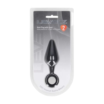 LEVELZ Silicone Anal Plug with Loop - Medium - Black - Black Medium Butt Plug-LVL02-0007BLK