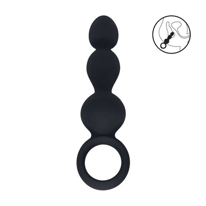LEVELZ Beaded Silicone Anal Probe with Loop - Black 15.3 cm Beaded Anal Plug-LVL02-0028BLK