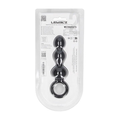 LEVELZ Beaded Silicone Anal Probe with Loop - Black 15.3 cm Beaded Anal Plug-LVL02-0028BLK