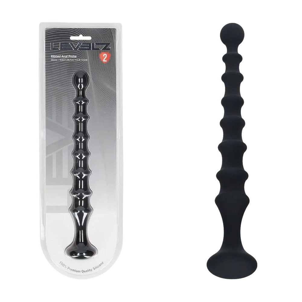 LEVELZ Ribbed Silicone Flared Anal Probe - Black 26.7 cm Anal Beads-LVL02-0030BLK
