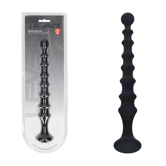 LEVELZ Ribbed Silicone Flared Anal Probe - Black 26.7 cm Anal Beads-LVL02-0030BLK