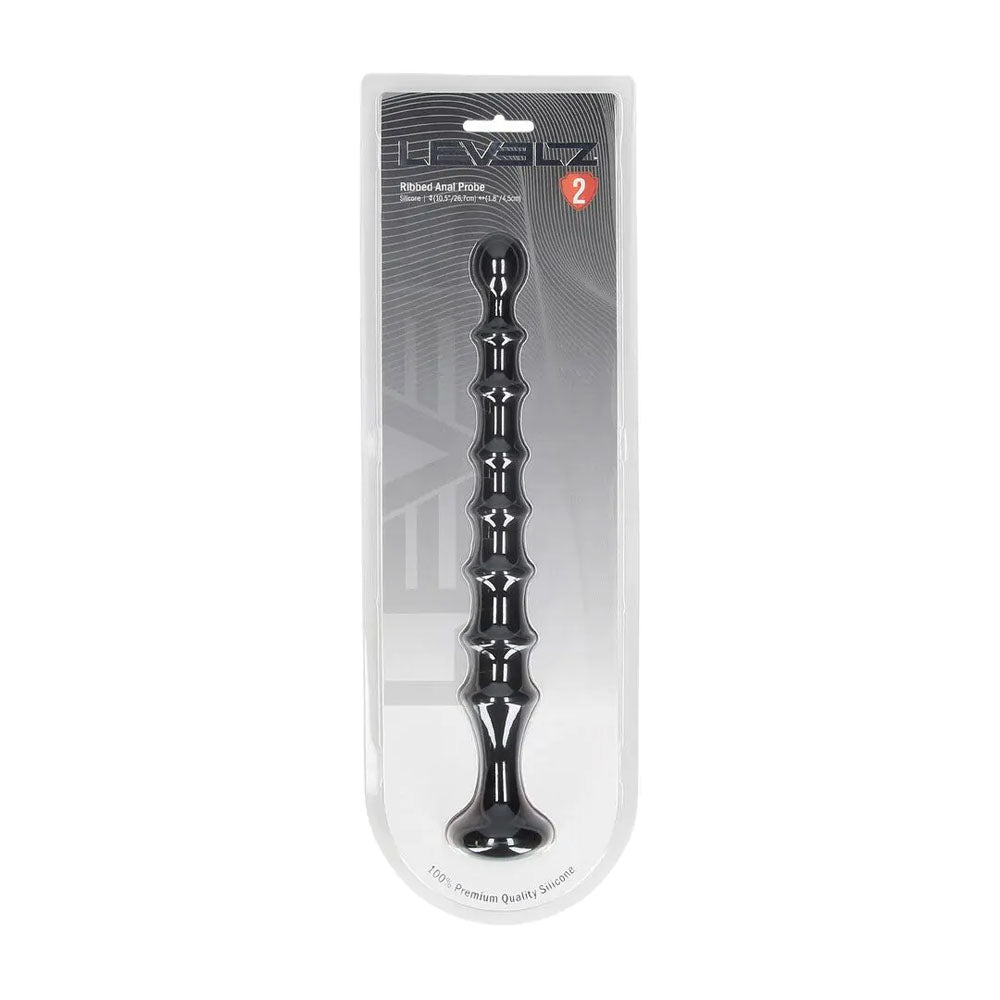 LEVELZ Ribbed Silicone Flared Anal Probe - Black 26.7 cm Anal Beads-LVL02-0030BLK