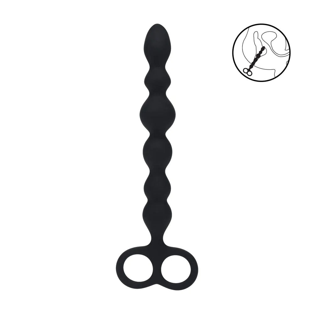 LEVELZ Beaded Silicone Anal Probe with Double Loop - Black 24.5 cm Anal Beads-LVL02-0031BLK