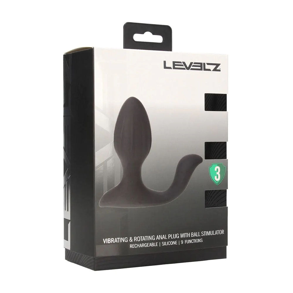 LEVELZ Vibrating & Rotating Anal Plug with Ball Stimulator - Black 10.7 cm USB Rechargeable Vibrating Butt Plug-LVL03-0029BLK