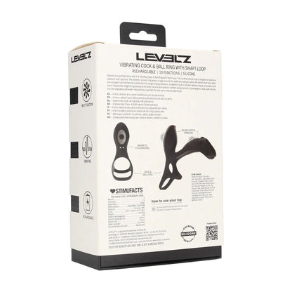 LEVELZ Vibrating Cock & Ball Ring with Shaft Loop - Black USB Rechargeable Vibrating Cock & Ball Rings-LVL03-0031BLK