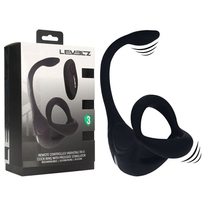 LEVELZ Remote Controlled Vibrating TriO Cock Ring with Prostate Stimulator - Black USB Rechargeable Vibrating Cock Ring with Anal Plug-LVL03-0032BLK